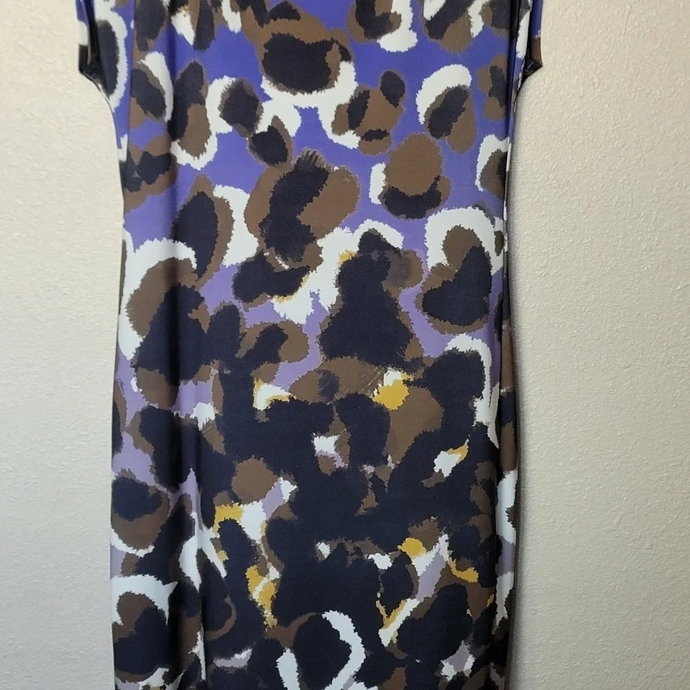 Trina Turk ♡ Breene Dress Size 2 Lapis Purple Black Print Knit Cap Sleeve Shif - Picture 5 of 10